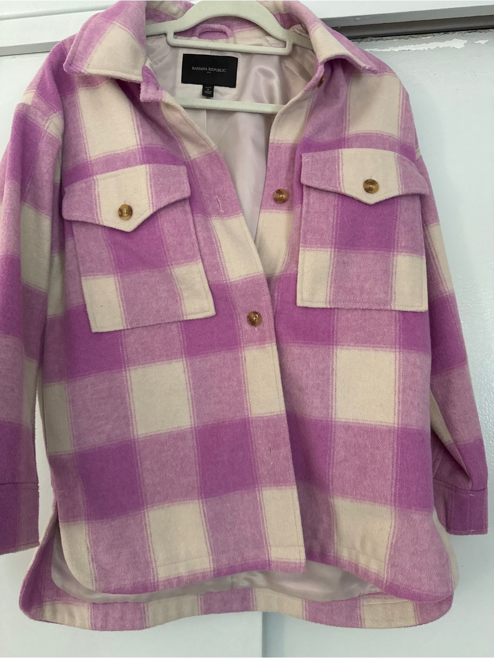 Banana Republic Pinkish purple  & Cream Plaid Utility Jacket shacket